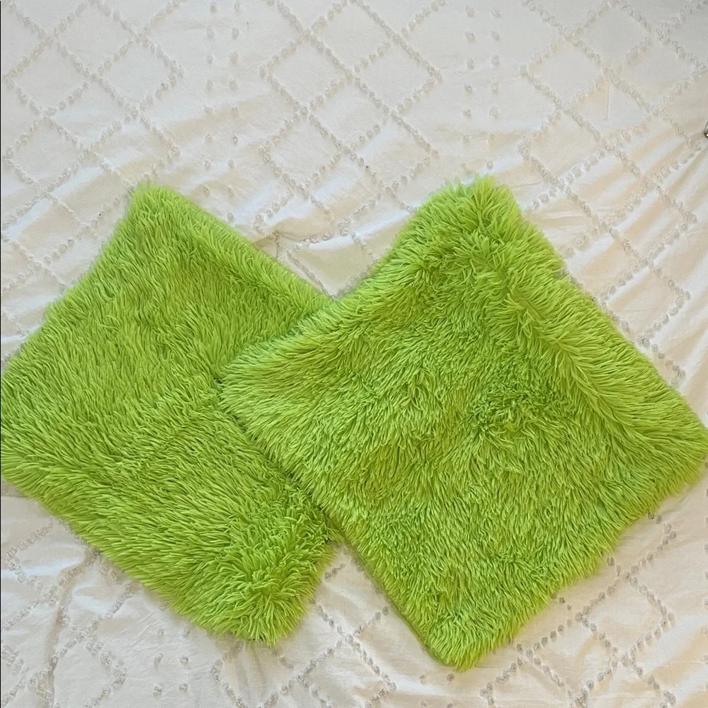 Lime Green Fuzzy Pillow covers set of 2 new